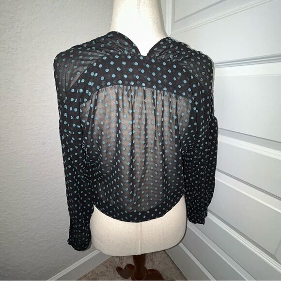 Current Air Sheer Swiss Dot Tie Front Long Sleeve Shirt Blouse Top - Picture 3 of 9
